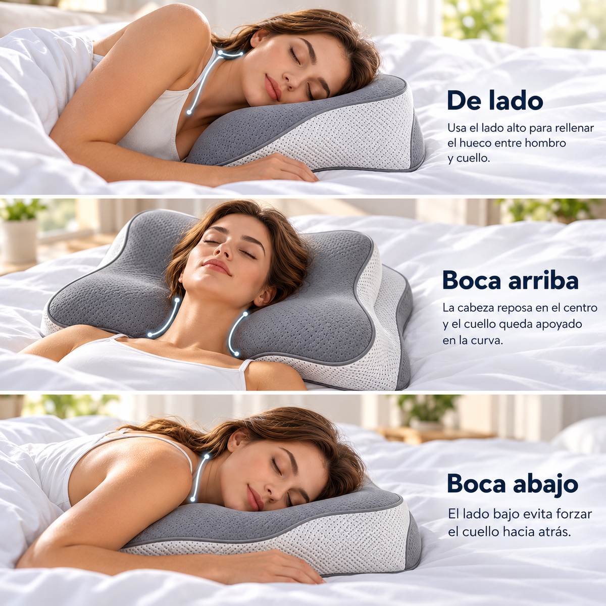 Posturas para dormir con la almohada cervical: de lado, boca arriba y boca abajo